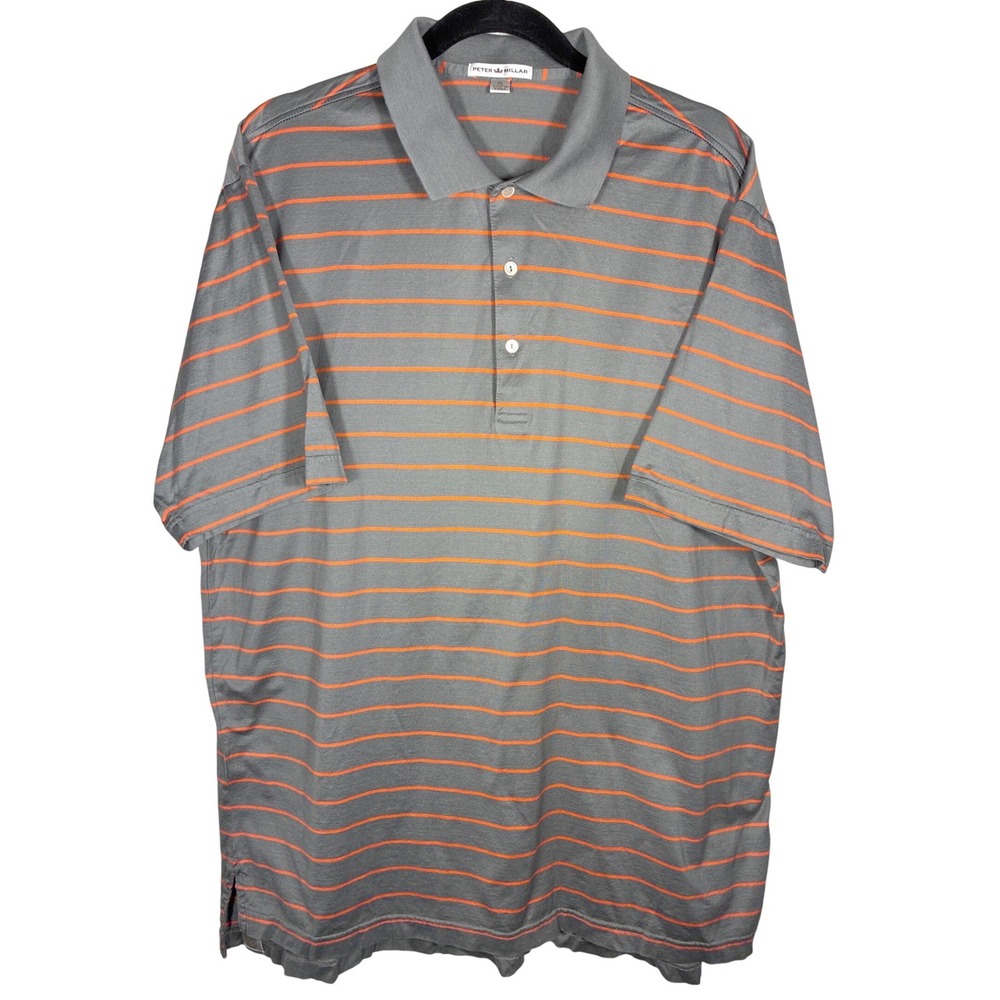 Peter Millar Gray Orange Striped Polo Shirt Men's Short Sleeve Size‎ XL